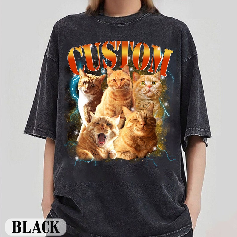 Custom Pet Print Vintage T-shirt – Personalized Cat T-shirt for Pet Lovers