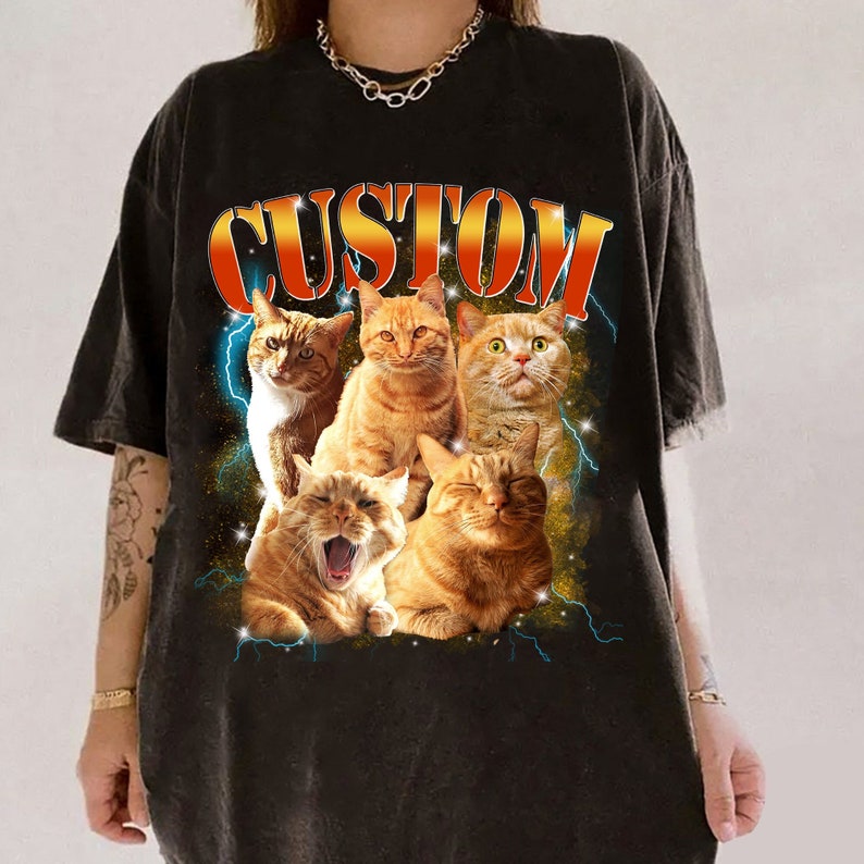 Custom Pet Print Vintage T-shirt – Personalized Cat T-shirt for Pet Lovers