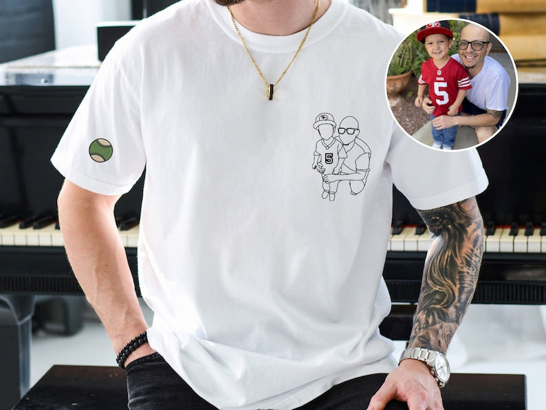 Custom White Embroidered Dad T-Shirt,Personalized Photo Unique Gift , Father's Day Gift