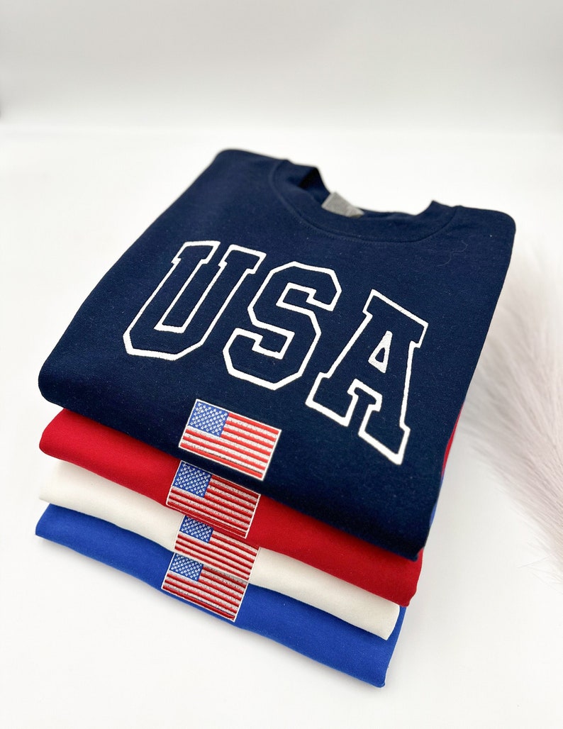 USA Flag Independence Day Patriotic Embroidered Sweatshirt