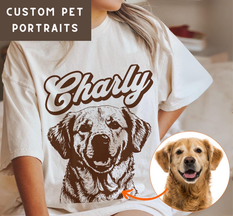 Custom Pet Photo Portrait T-shirt - Personalized Dog Keepsake Gift