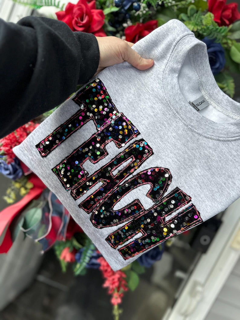 Custom Sequin Embroidered Sweatshirt | Teach, Nurse, Mama, etc. | Gift for her