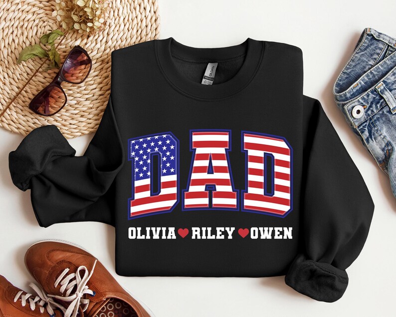 Personalized USA Flag Sweatshirt for 4th of July & Father's Day Gift