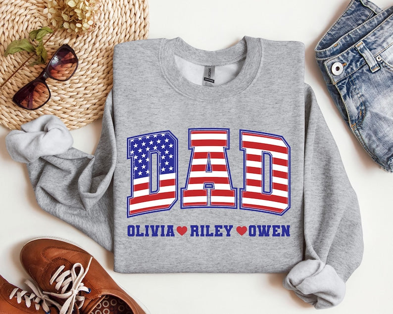 Personalized USA Flag Sweatshirt for 4th of July & Father's Day Gift