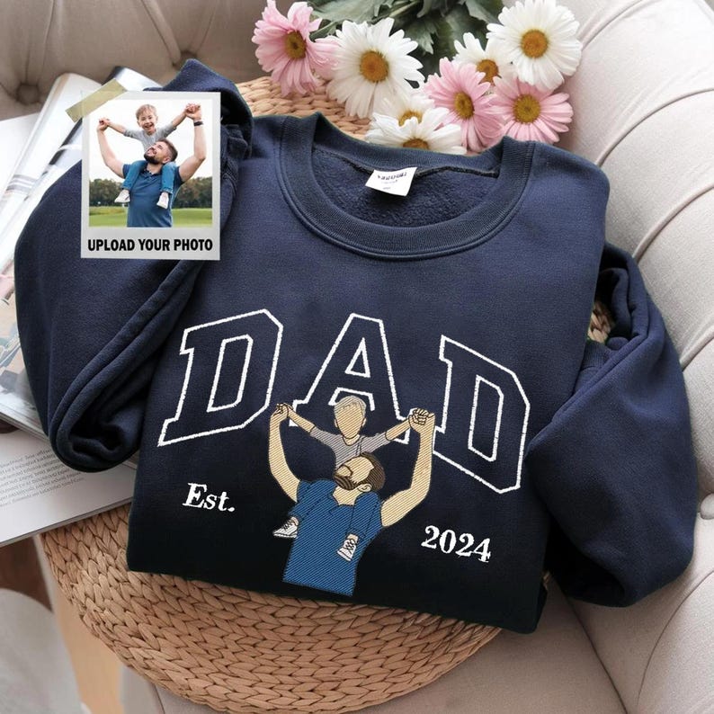 Custom Embroidered Dad Portrait Sweatshirt – Personalized Photo Memorial Father's Day Gift