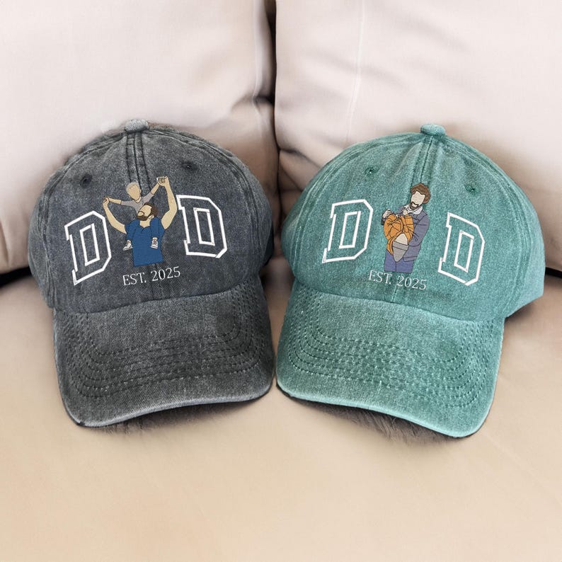 Custom Embroidered Dad & Child Portrait Hat- Unique Father's Day Gift
