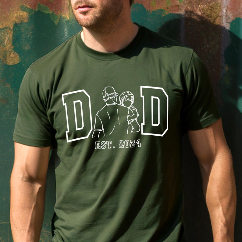 Custom Personalized Outline Photo Embroidered T-shirt for DAD | Father's Day Gift