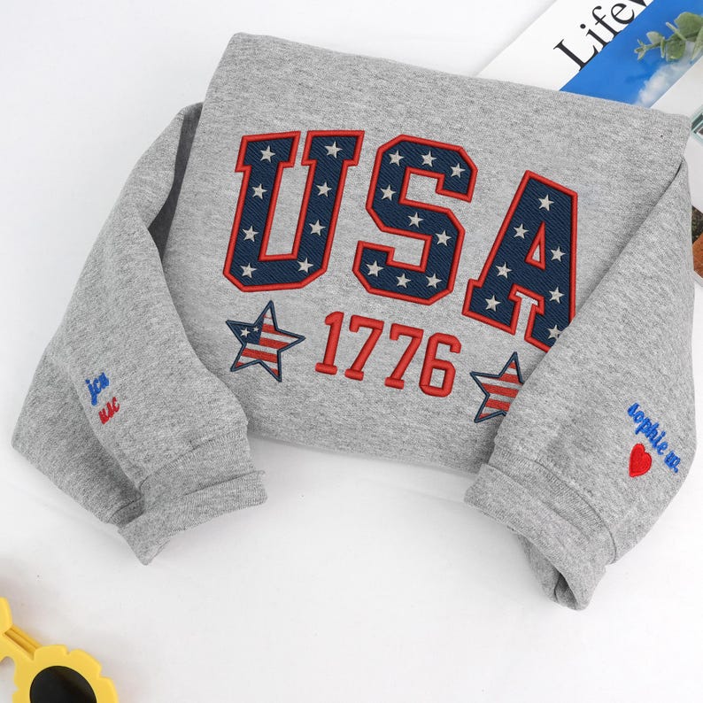 USA Flag Embroidered Independence Day Gift Patriotic Sweatshirt