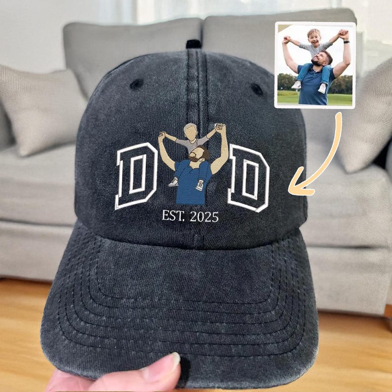 Custom Embroidered Dad & Child Portrait Hat- Unique Father's Day Gift