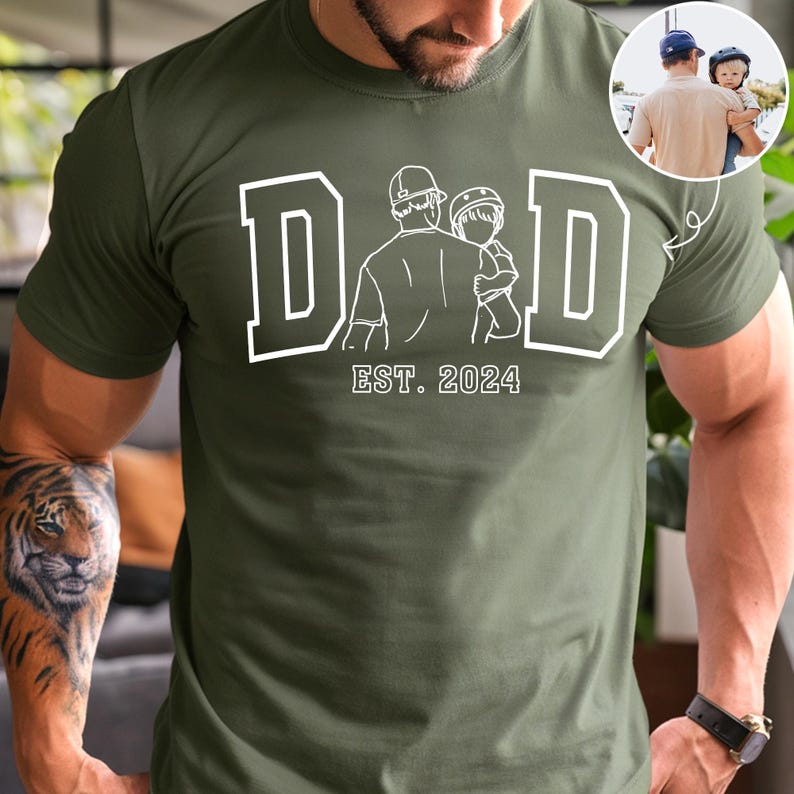 Custom Personalized Outline Photo Embroidered T-shirt for DAD | Father's Day Gift