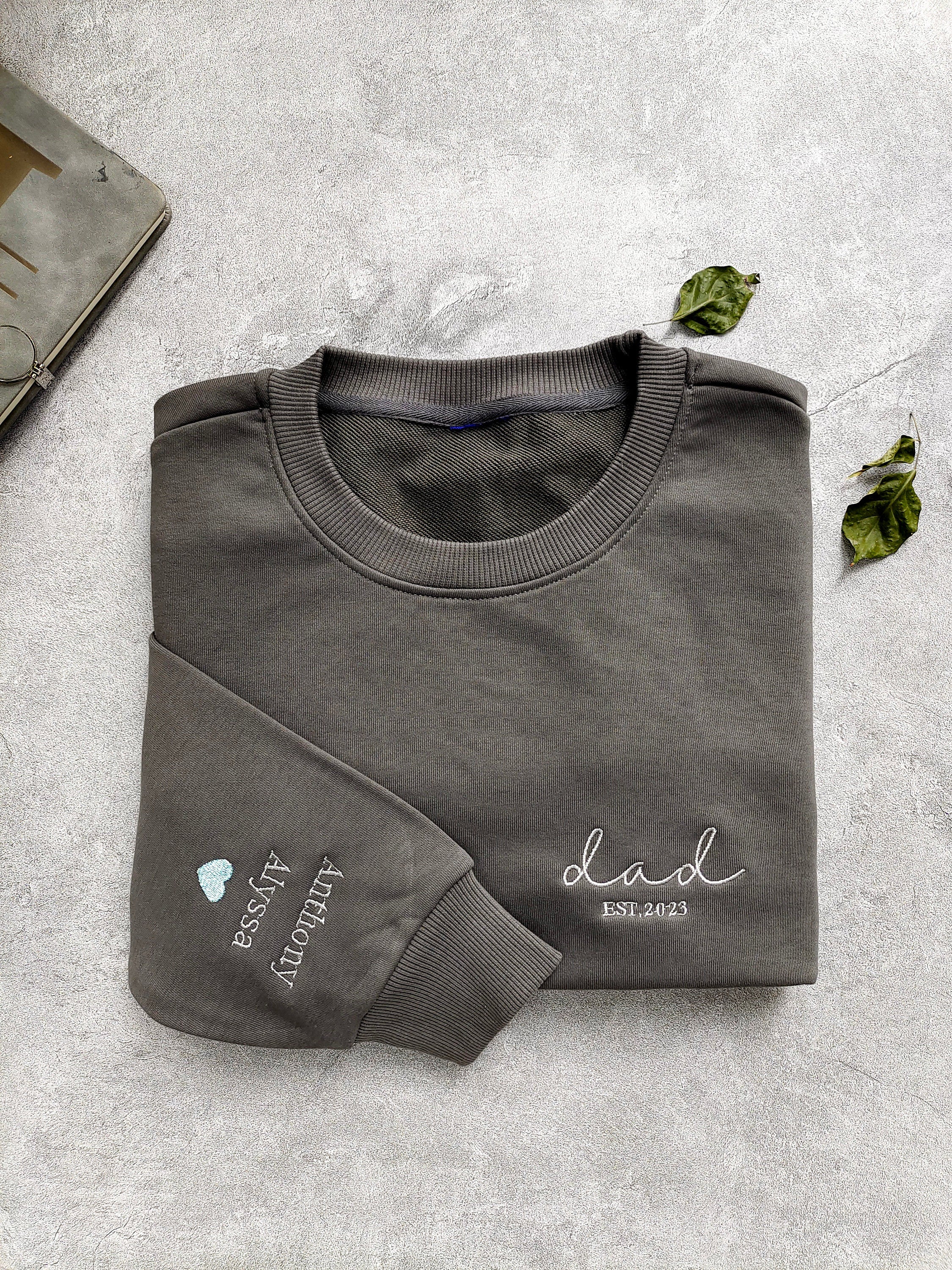 Custom Dad Embroidered Sweatshirt With Kids Names and Year For Father's Day