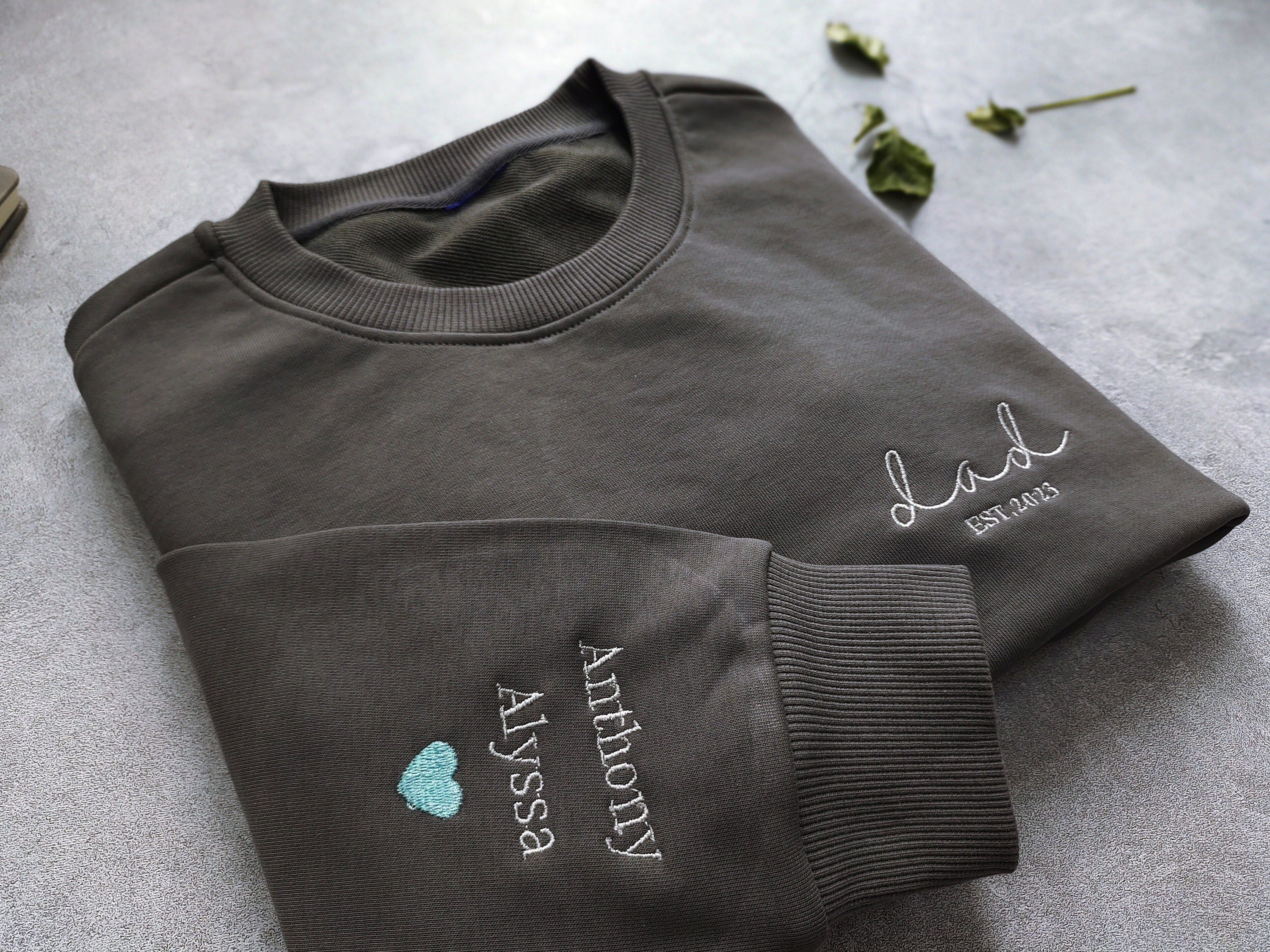 Custom Dad Embroidered Sweatshirt With Kids Names and Year For Father's Day