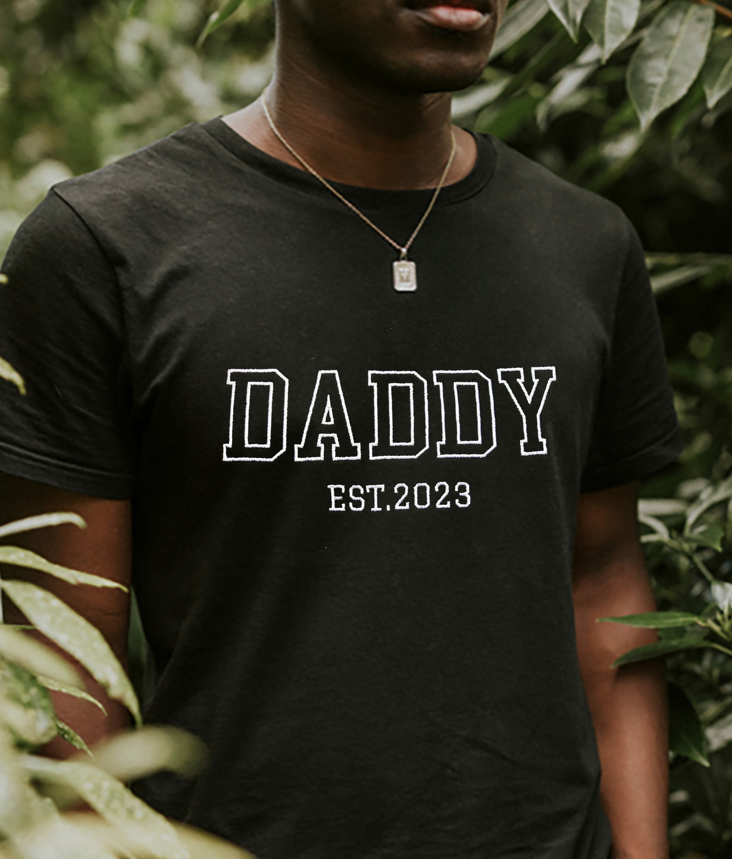 Custom Embroidered Daddy With Year T-shirt For Father's Day