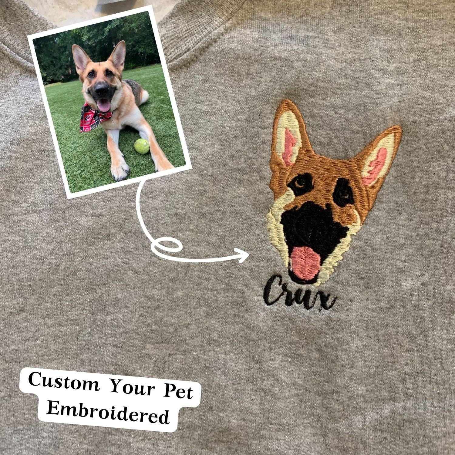 Custom Embroidered Dog Face with Name Sweatshirt | Gifts for Pet Lovers