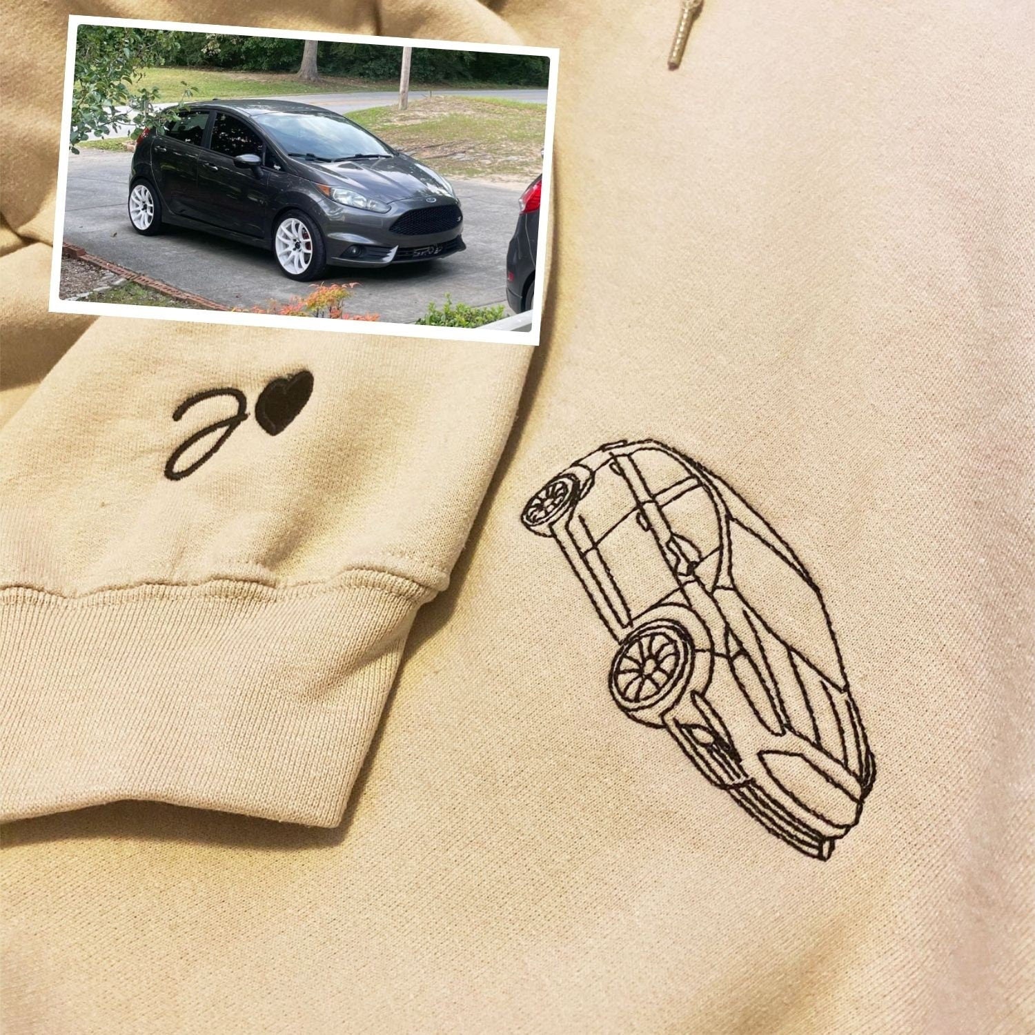 Custom Embroidered Car Outline Hoodie From Your Photo For Car Lover