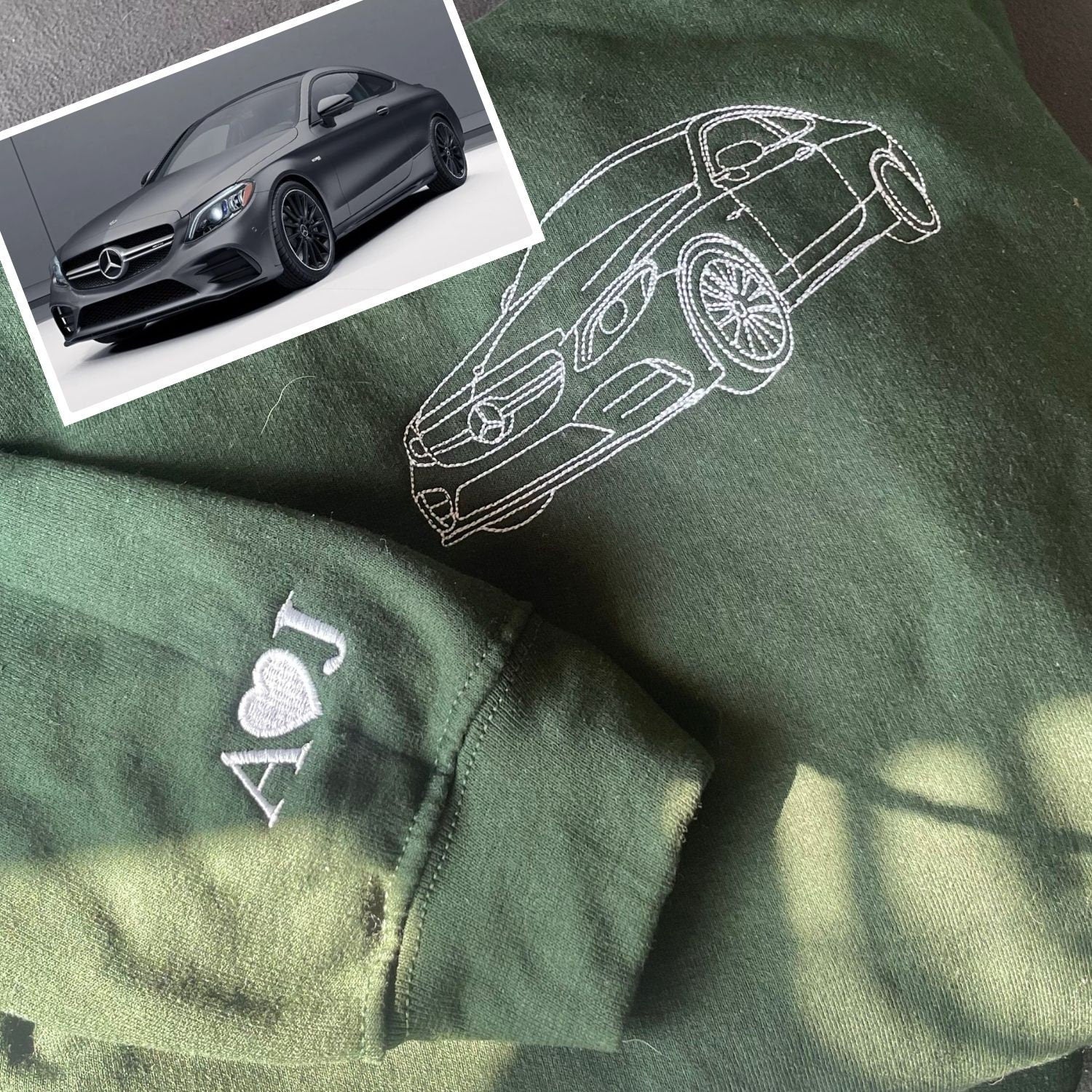 Custom Embroidered Car Outline Hoodie From Your Photo For Car Lover