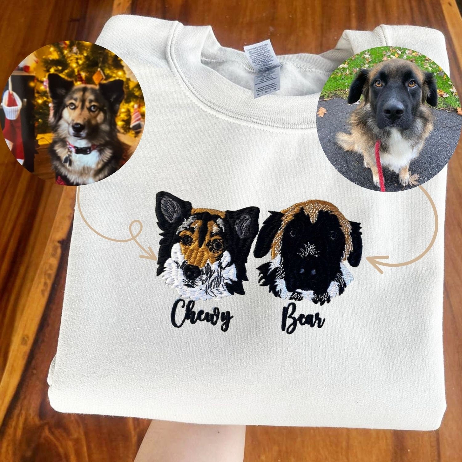 Custom Embroidered Dog Face with Name Sweatshirt | Gifts for Pet Lovers