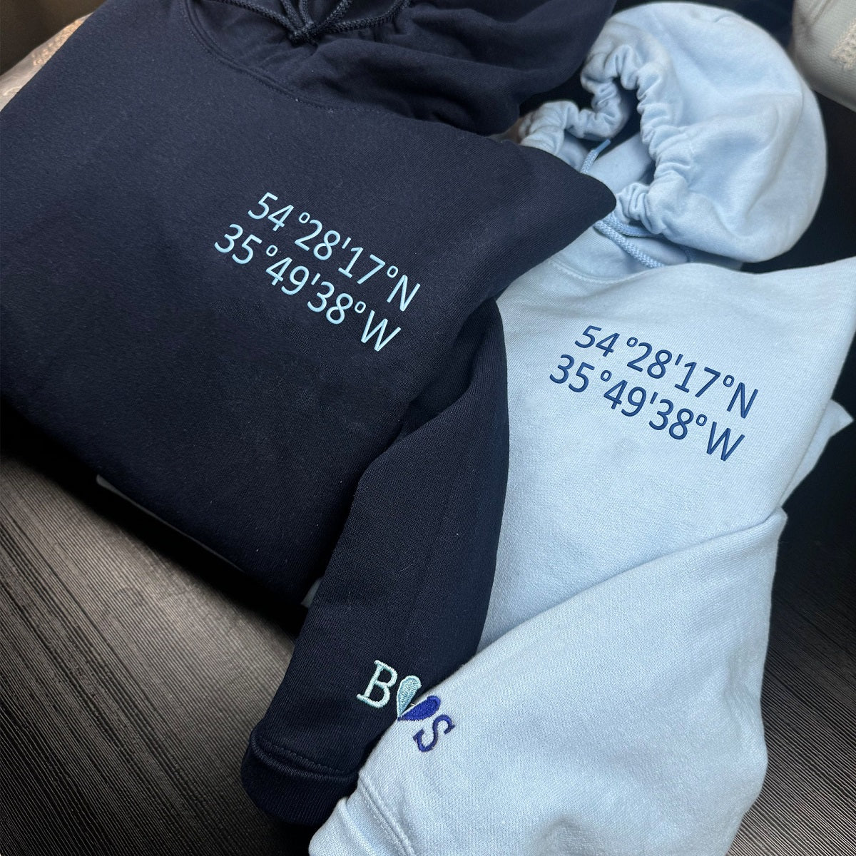 Custom Valentine's Day Couple Embroidered GPS Coordinate Sweatshirt | Couple Anniversary Gift