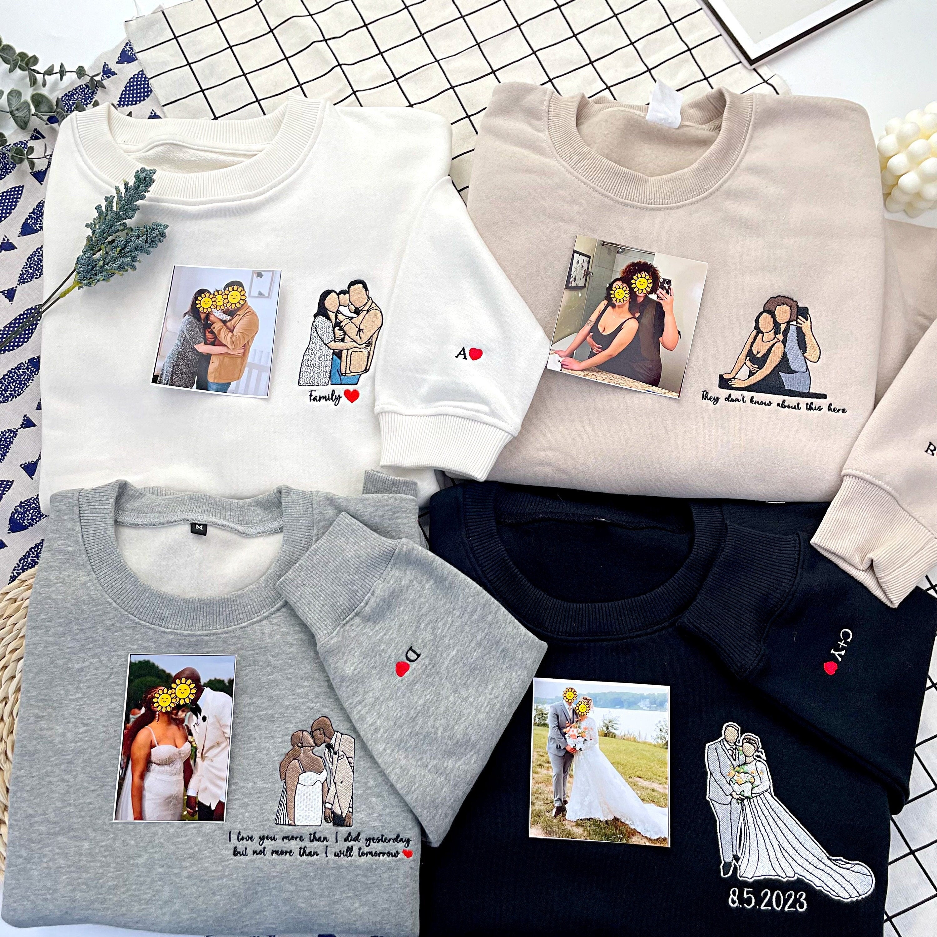 Custom Embroidered Photo Portrait Sweatshirt For Valentine Day