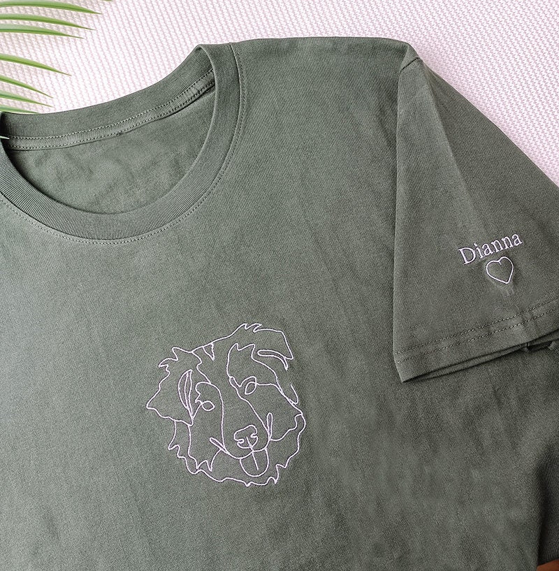 Custom Embroidered Dog Portrait Photo T-shirt | Gifts for Pet Lovers