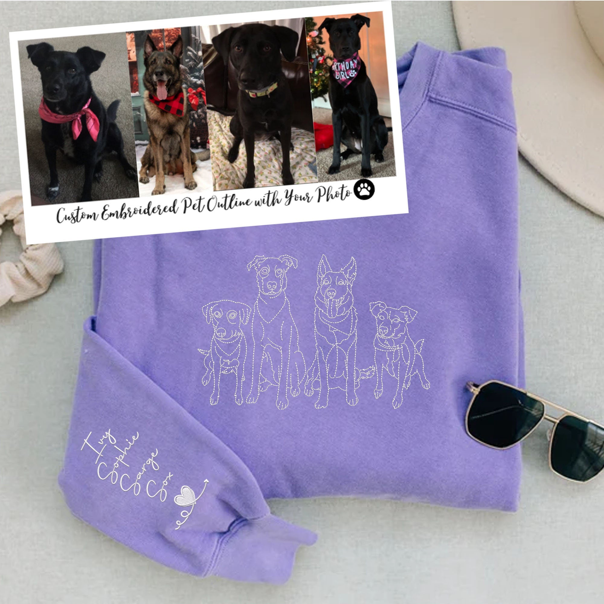 Custom Embroidered Dog Portrait Photo Sweatshirt | Gifts for Pet Lover
