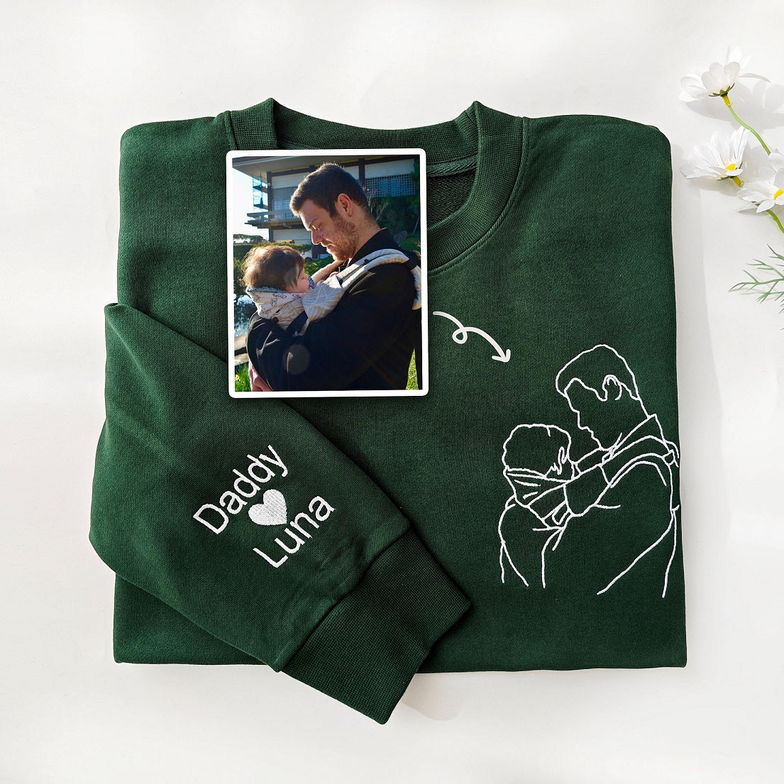 Custom Embroidered Dad Photo Portrait Sweatshirt For Father's Day