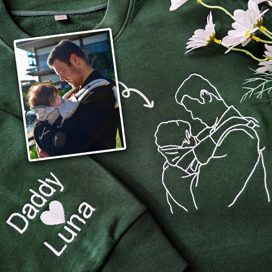 Custom Embroidered Dad Photo Portrait Sweatshirt For Father's Day