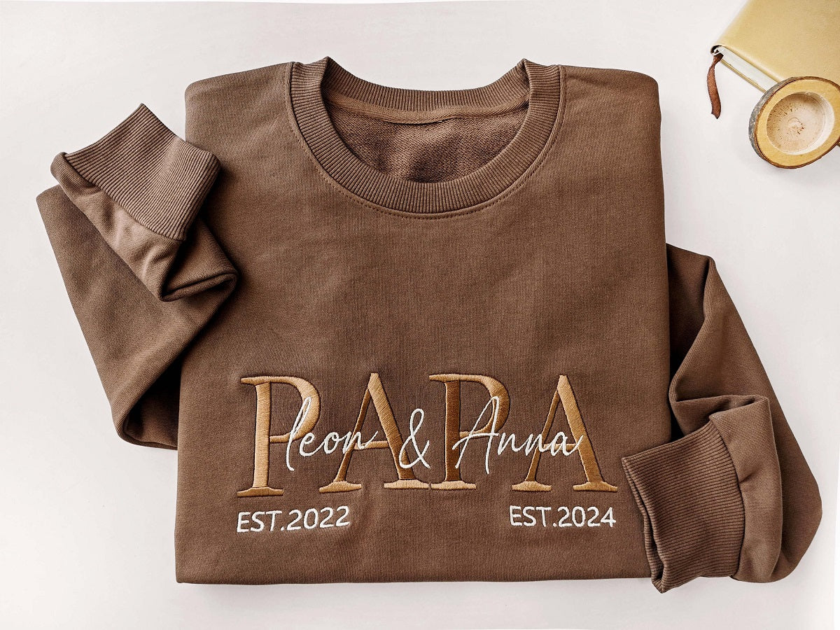 Custom Father's Day Embroidered PAPA Sweatshirt With Kids Name and Year