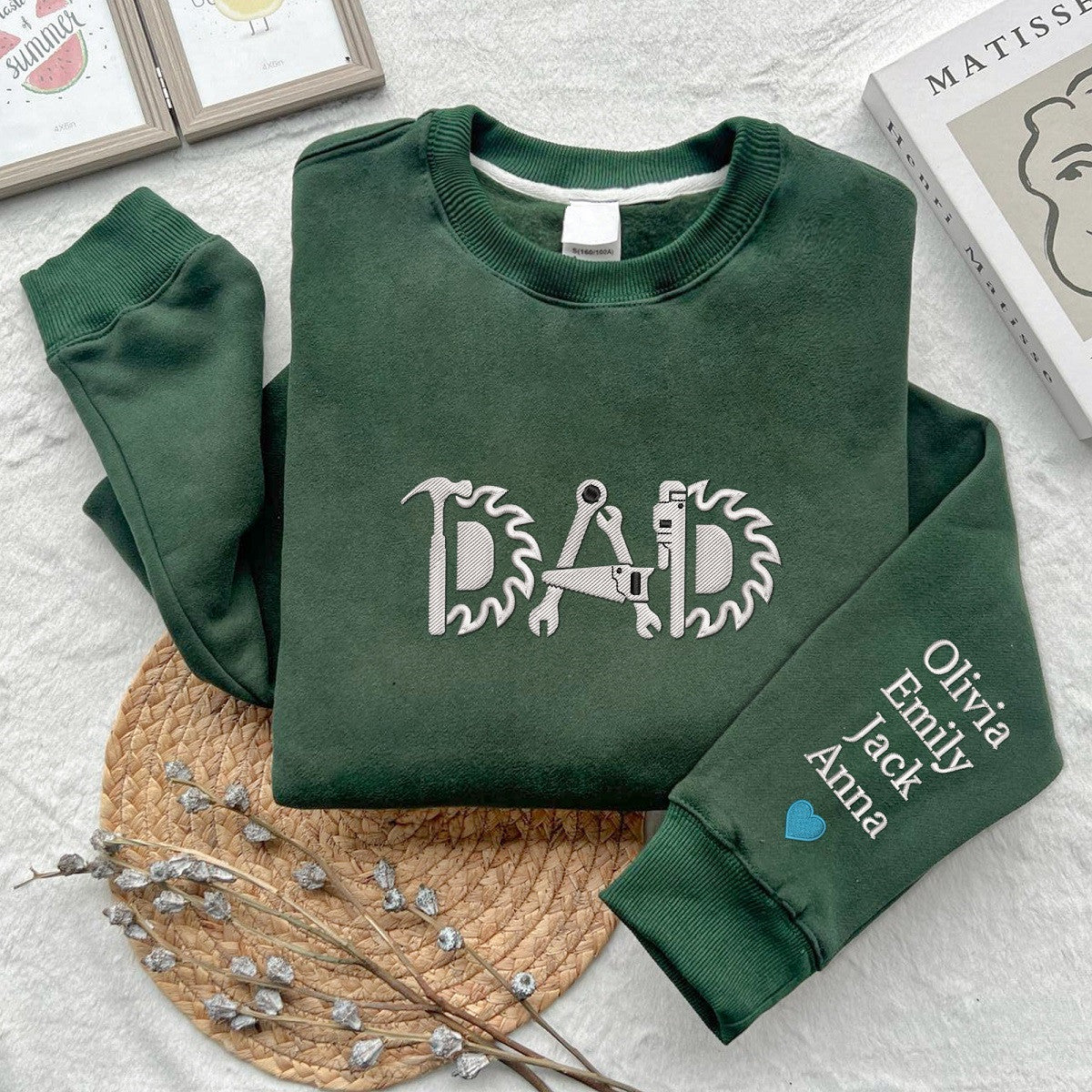 Custom Father's day Funny Dad Embroidered Sweatshirt With Kid Name