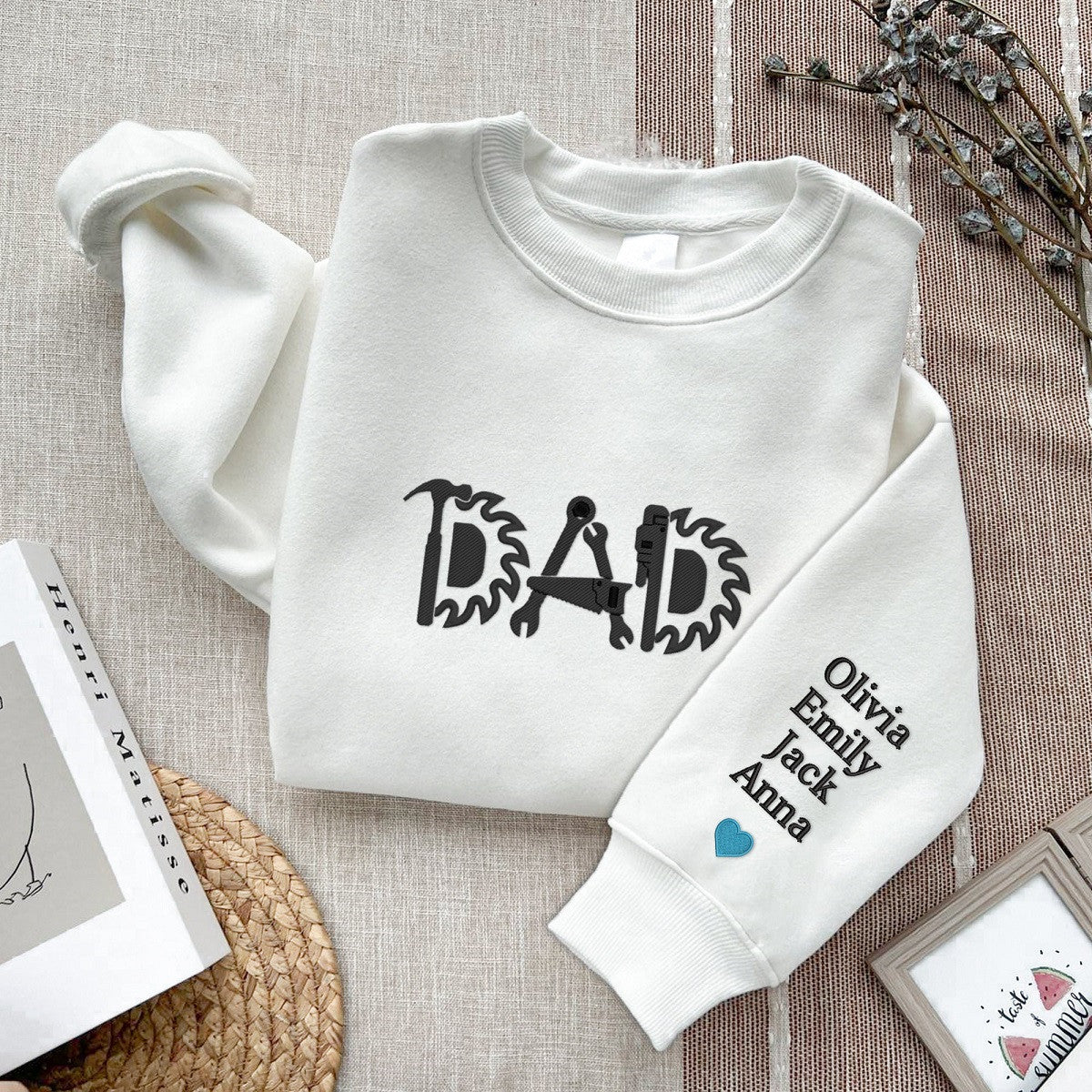 Custom Father's day Funny Dad Embroidered Sweatshirt With Kid Name