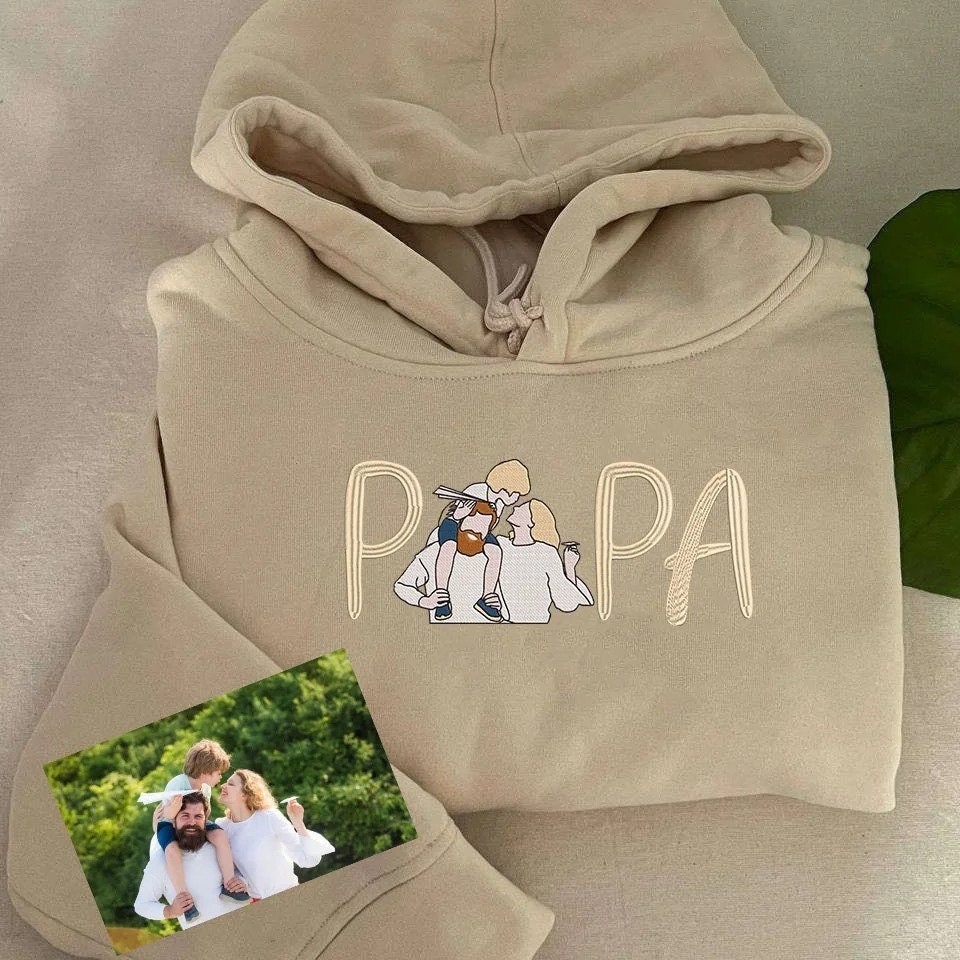 Custom Embroidered Photo Portrait PAPA Sweatshirt