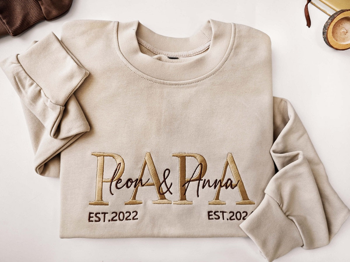 Custom Father's Day Embroidered PAPA Sweatshirt With Kids Name and Year