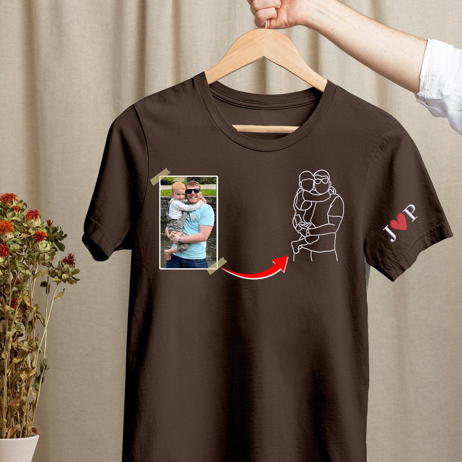 Custom Dad Photo Portrait Embroidered T-shirt For Father's Day