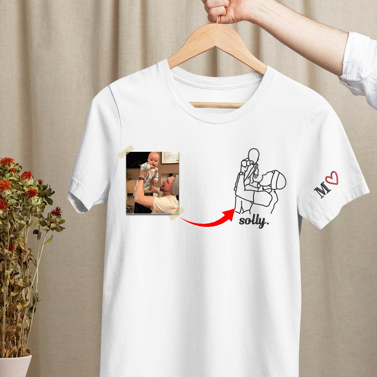 Custom Dad Photo Portrait Embroidered T-shirt For Father's Day