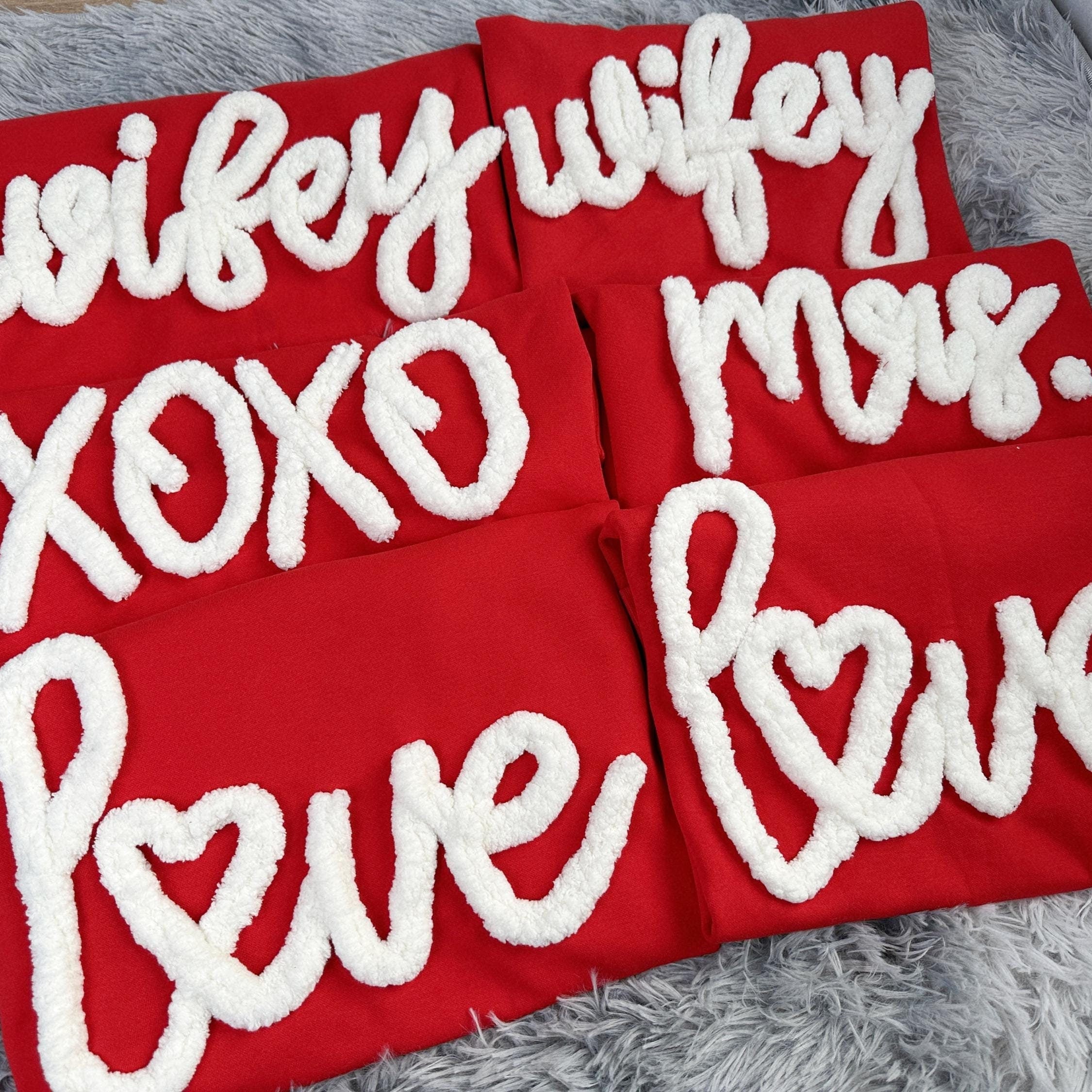 Custom Love XOXO Chenille Yarn Embroidered Couple Sweatshirt | for Couple Gifts