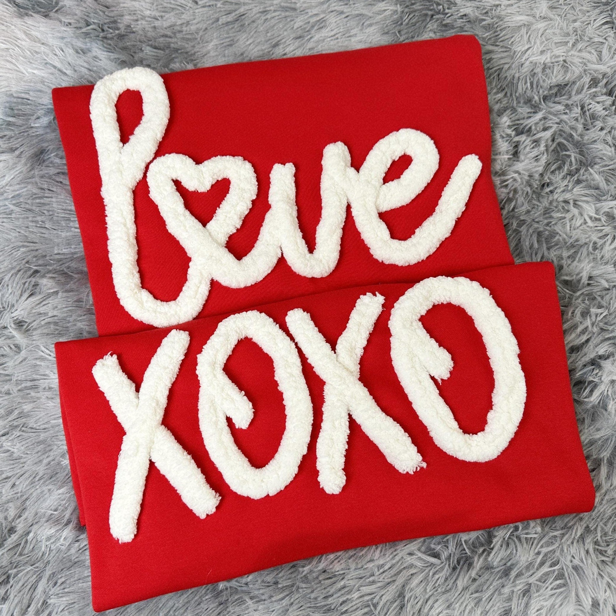 Custom Love XOXO Chenille Yarn Embroidered Couple Sweatshirt | for Couple Gifts