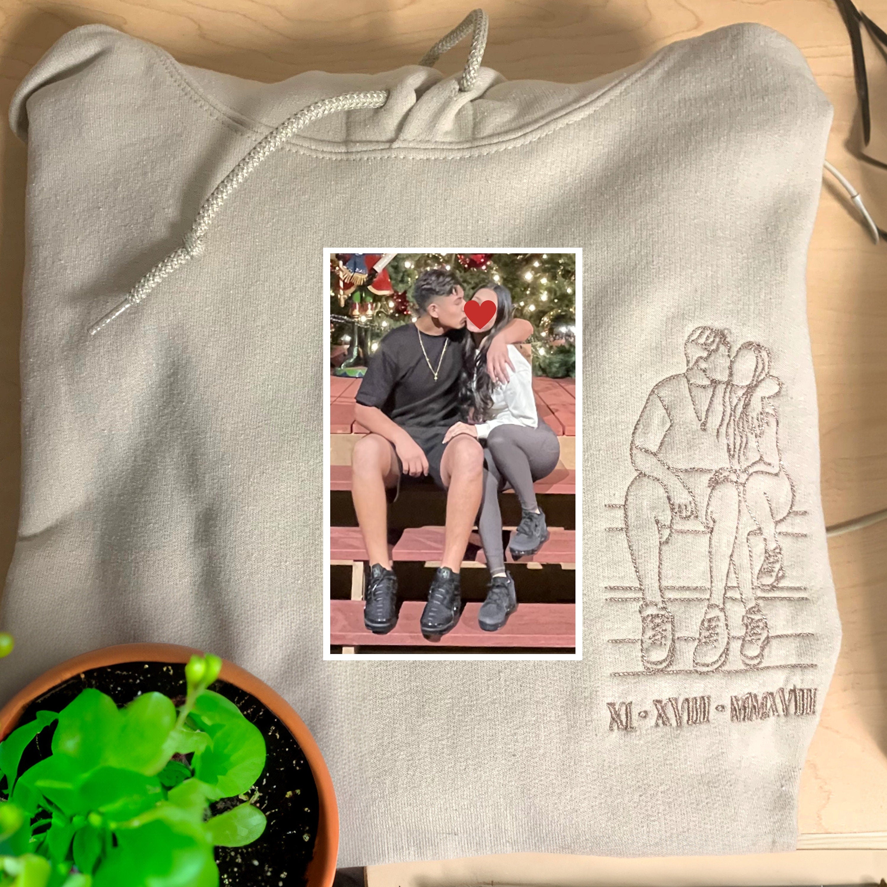 Custom Embroidered Couple Anniversary Sweatshirt From Couple Photo, 1 Year Anniversary Gift For Girlfriend