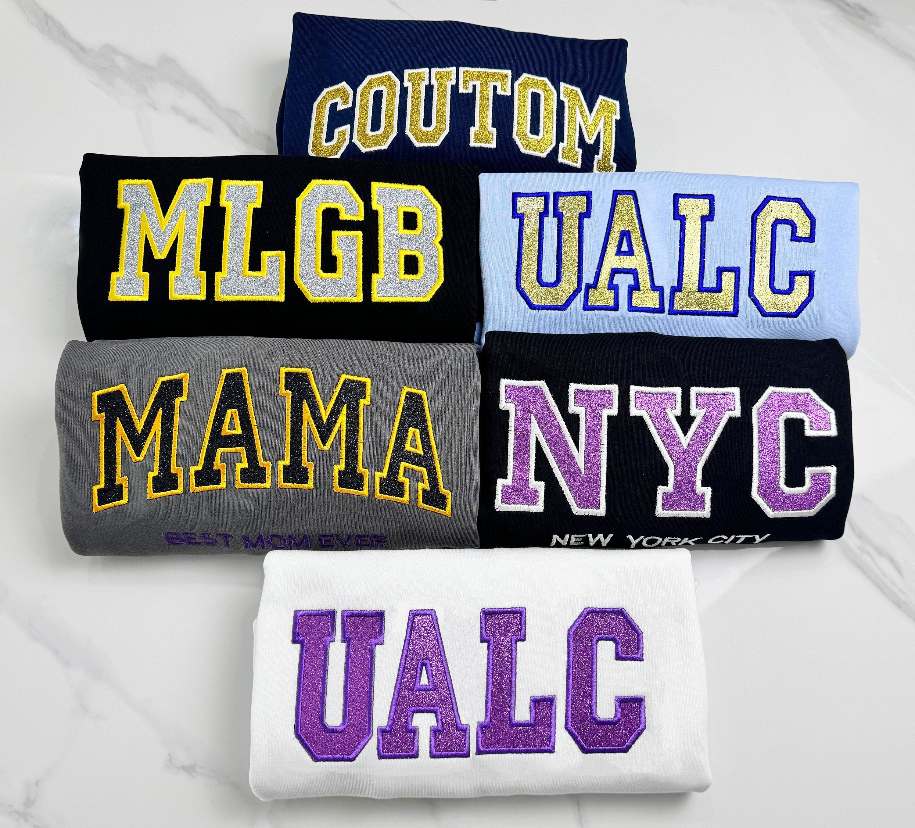 Custom Embroidered With Filled Glitter College Sweatshirt