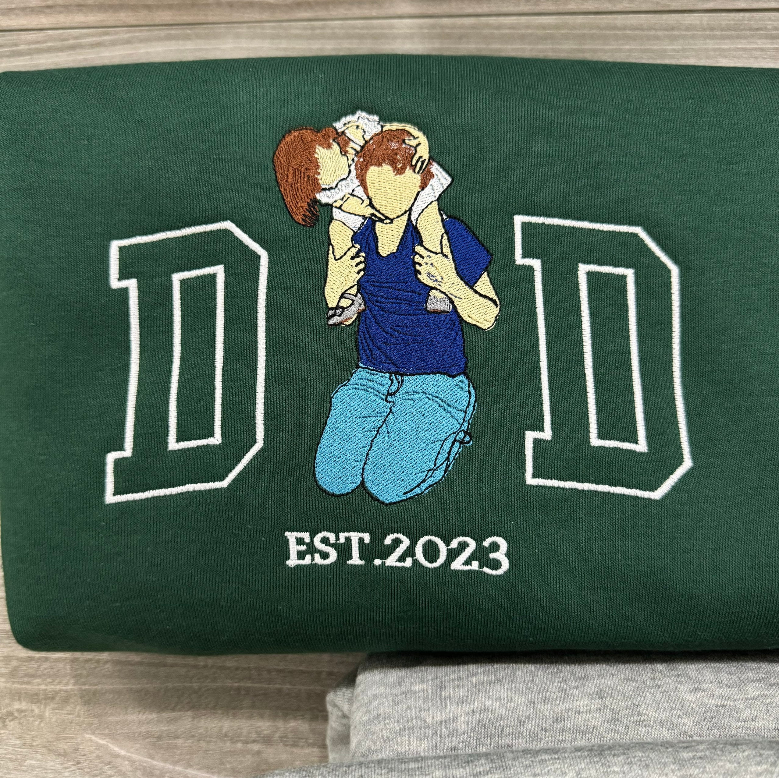 Custom Embroidered Family Photo Portrait Hoodie Anniversary Gift, Gift For Dad