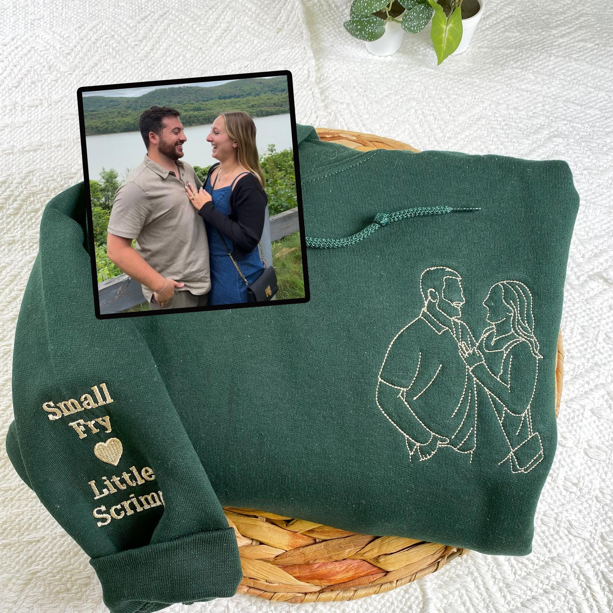 Custom Embroidered Portrait from Your Photo | Personalized Outline Photo Sweatshirt | Custom Portrait Sweatshirt | Couple Sweatshirt