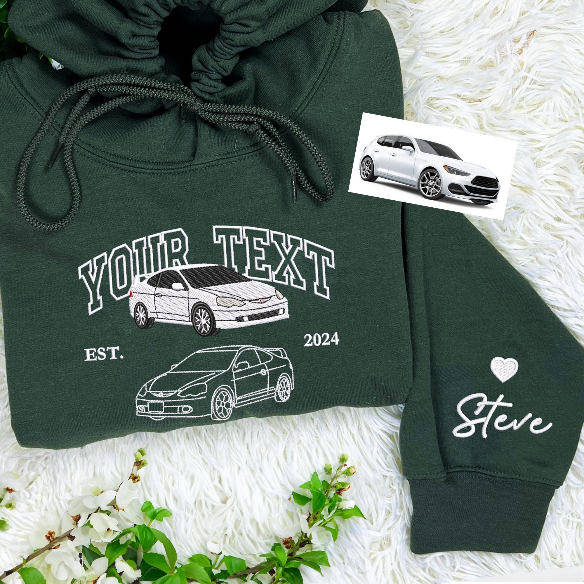 Custom Embroidered Car Photo Hoodie Personalized Truck Portrait Sweatshirt | Race Cars, Classic Cars, Car Lover Gift