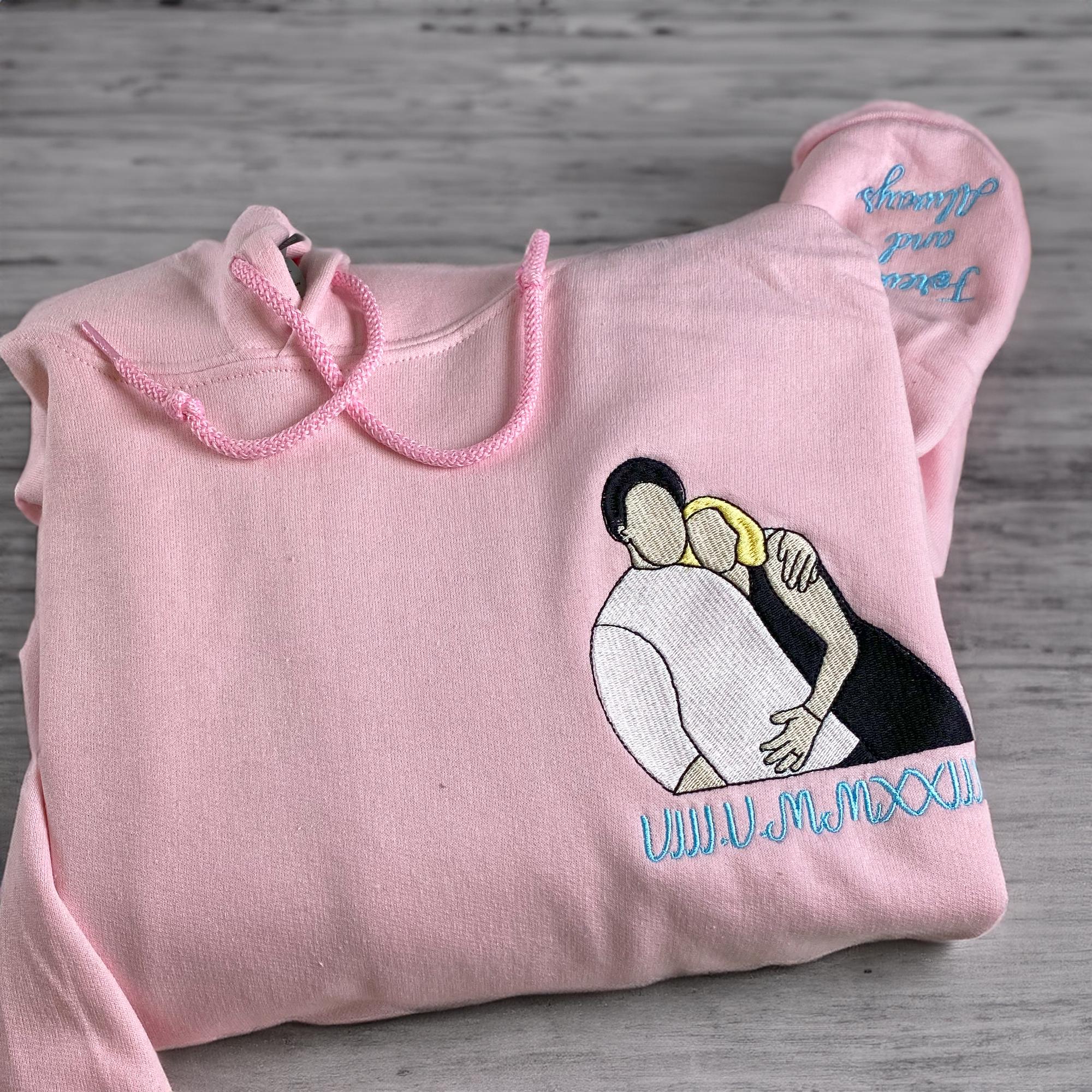 Custom Embroidered Portrait from Photo Couple Sweatshirt | Birthday Gift For Girlfriend or Boyfriend