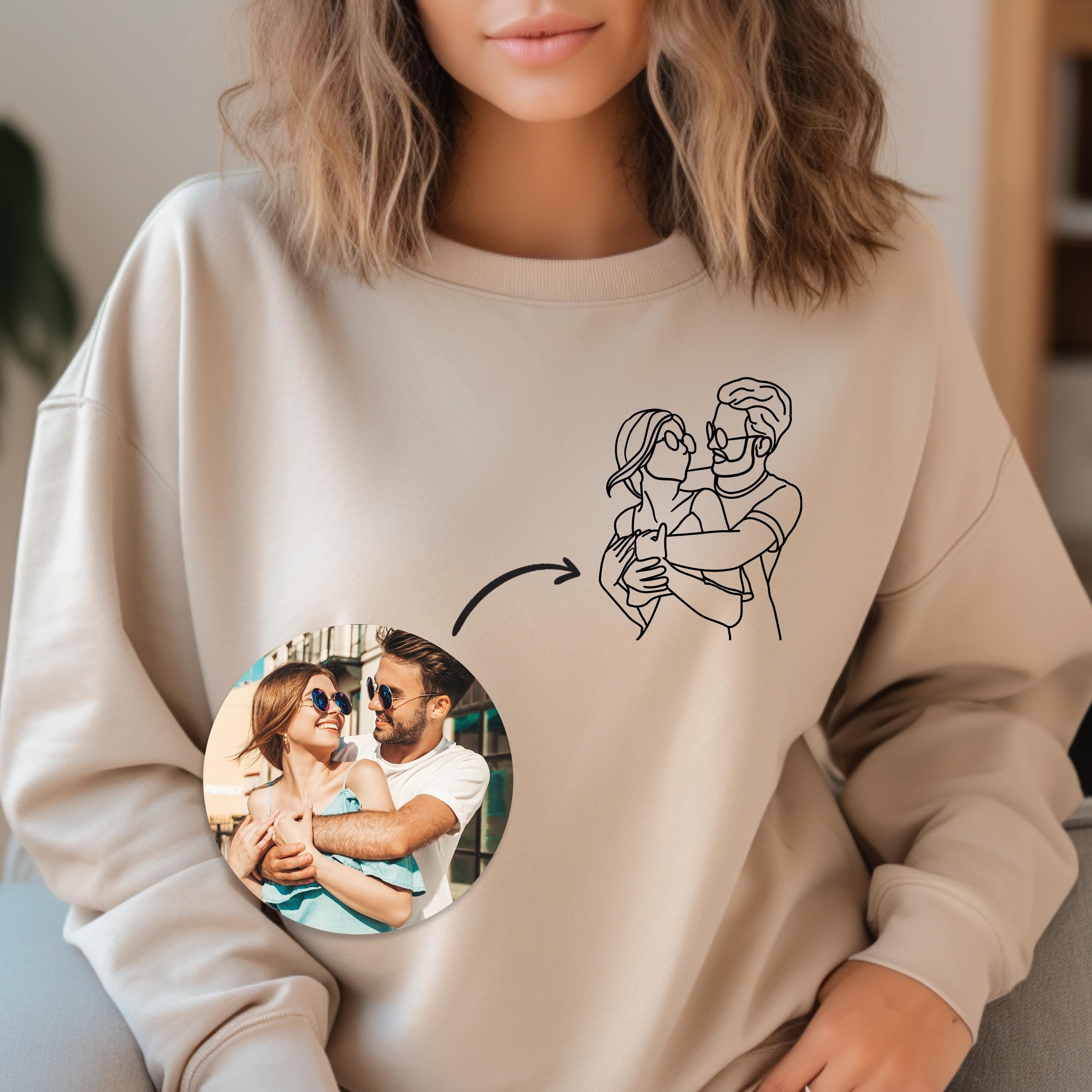 Custom Portrait From Photo To Shirt, Outline Photo Sweatshirt, Custom Photo, Custom Portrait, Couple Hoodie, Couple Shirt, Couples Hoodie