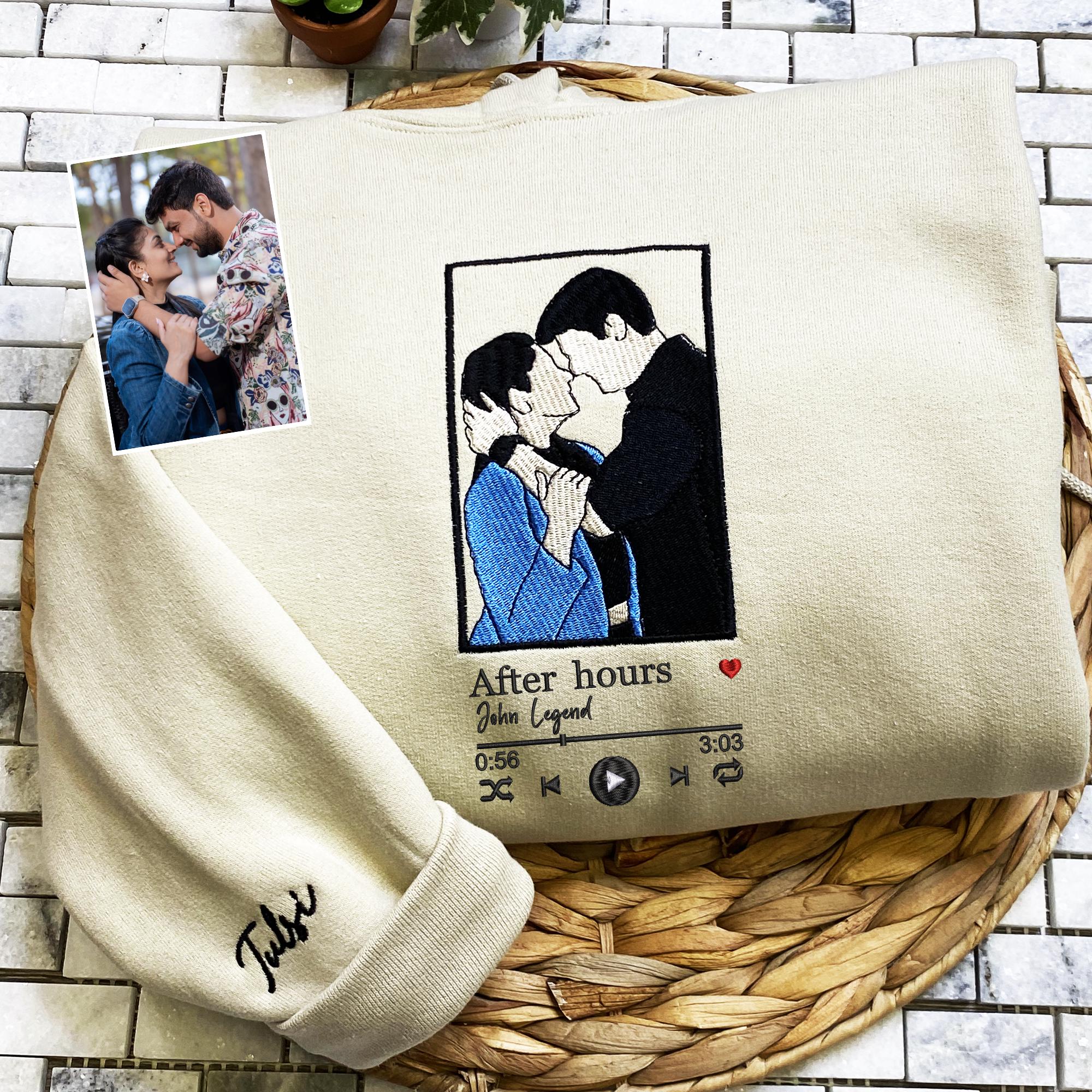 Custom Embroidered Couple Photo Album Song Cover Hoodie | Valentine's Day Gifts