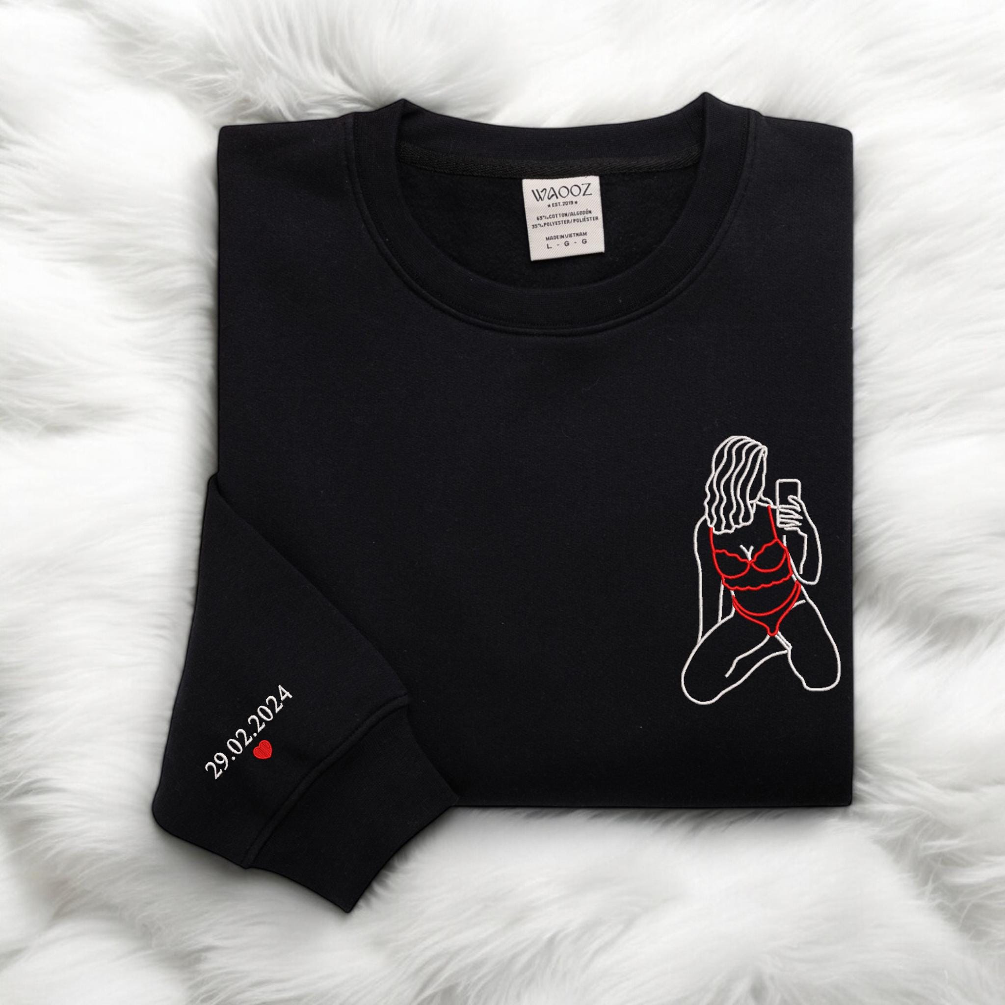 Custom Embroidered Couple Portrait Sweatshirt, Couple Sweats From Photo, Spicy Hoodie, Valentine Gift For Boyfriend