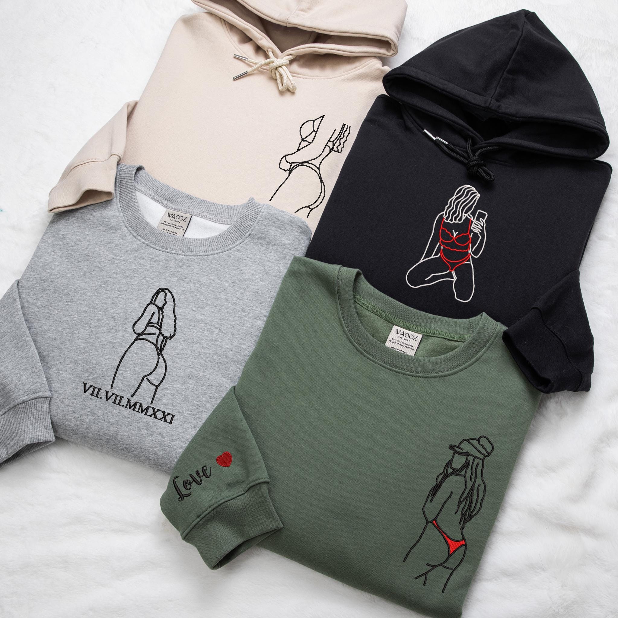 Custom Embroidered Couple Portrait Sweatshirt, Couple Sweats From Photo, Spicy Hoodie, Valentine Gift For Boyfriend