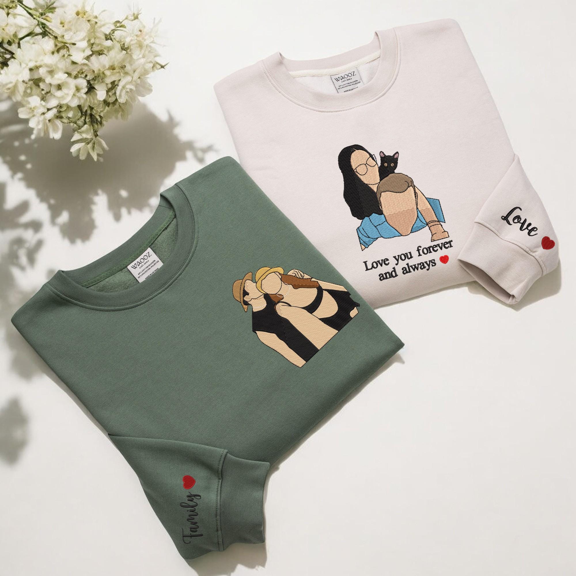 Custom Embroidered Portrait from Photo Hoodie , Valentines Couple Portrait Shirt Gift , Wedding Portrait, Matching Couple Sweatshirt Gift