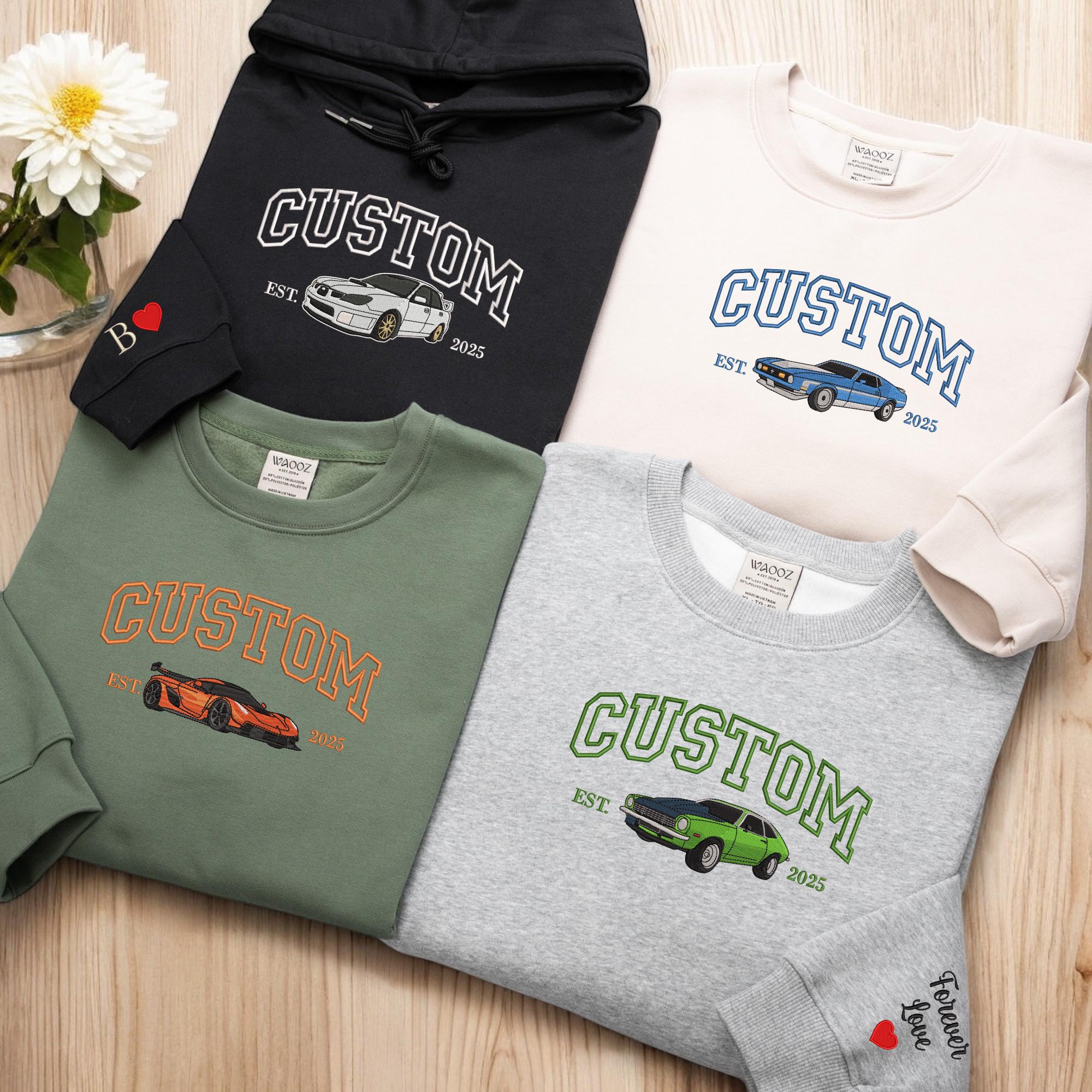 Custom Personalized Embroidered Car From Photo Sweatshirt, Gift For Him