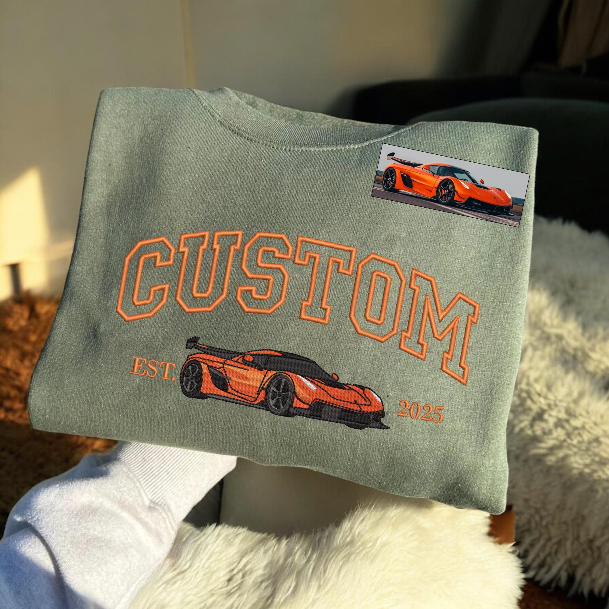 Custom Personalized Embroidered Car From Photo Sweatshirt, Gift For Him