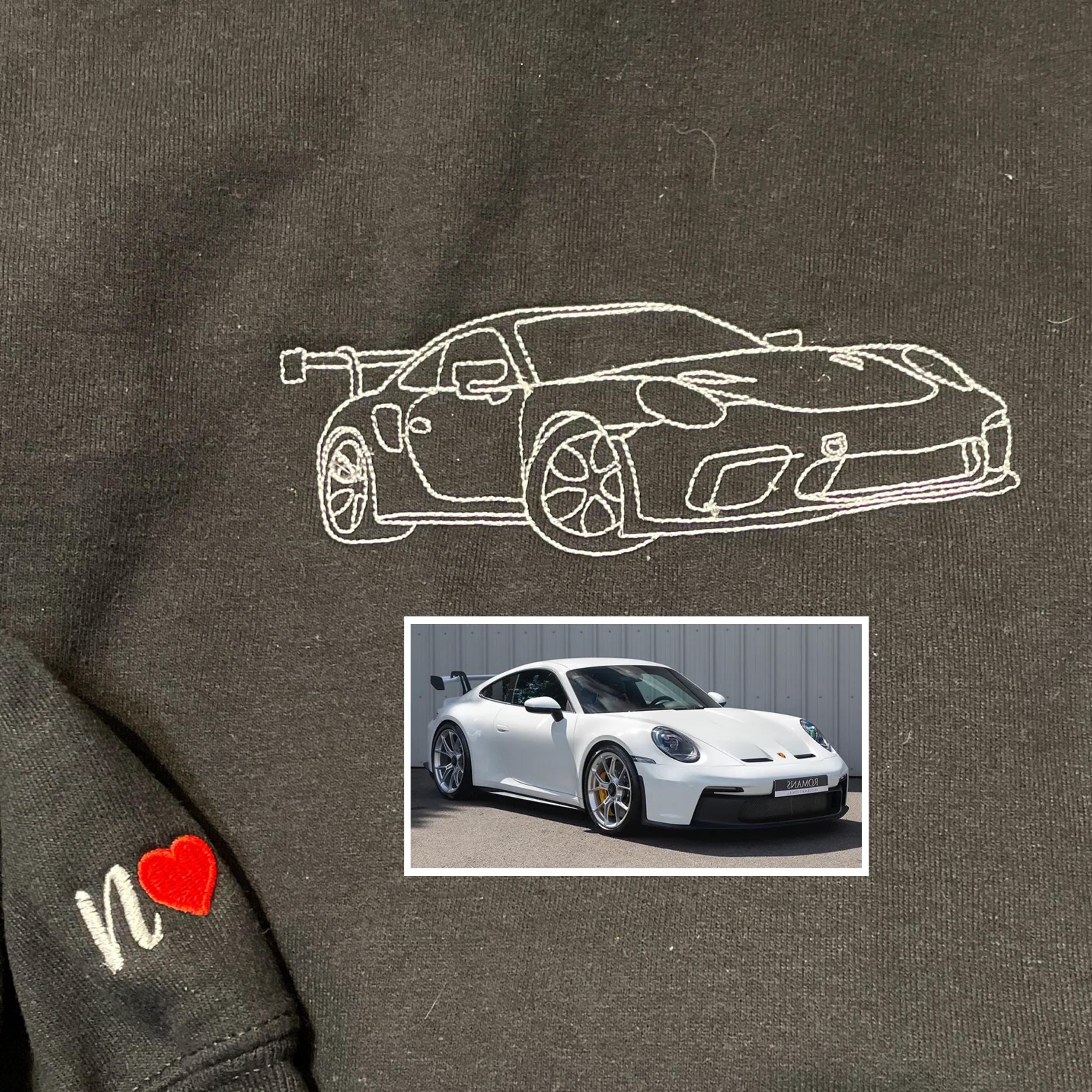 Custom Embroidered Car Outline Sweatshirt For Husband | Gift For Him